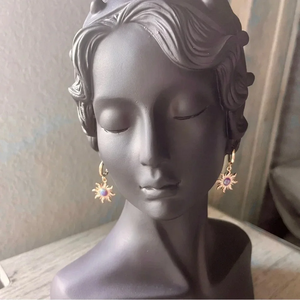 New! Purple Gold Sun Earrings & Necklace Sundrop Earrings Set 18k gold Plated